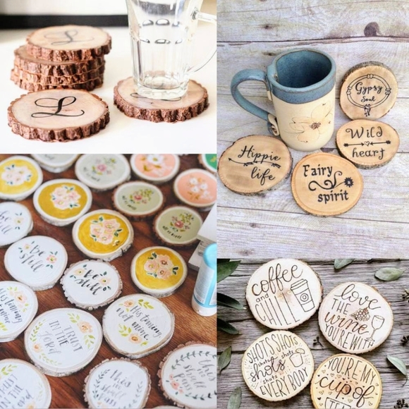 4 Rustic Linden Tree Wood Coasters - Picture 2 of 6